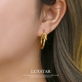LUXSTAR Knot Small Hoop Earrings, Stainless Steel, Hypoallergenic, Binaural Set, Unisex, Simple, Brand, Stainless Steel