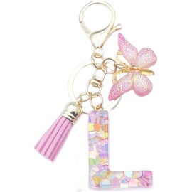 Unpafcxddyig Fashion A-Z Initials Letter Keychain Tassel Butterfly Pendant for Wallet Backpack Handbags Women