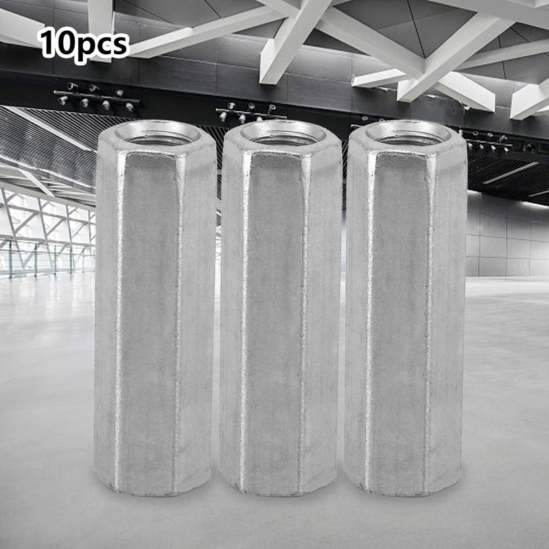 Carbon Steel Hex Coupling Nuts, 10pcs Long Rod Nut Hex