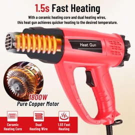 1800W Heat Gun for DIYers, Crafters & Electronics Repair – 140°F~1112°F Variable Temp, 1.5s Fast Heat, 5 Nozzles, 2 Scrapers, Overheat Protection, Hands-Free Stand | Shrink Tube, Resin, Vinyl Wrap