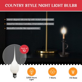 Creative Hobbies® Silicone Dipped, Country Style, Electric Candle Lamp Chandelier Light Bulbs, 7 Watt Incandescent, Individually Boxed, Wholesale Pack of 10 Bulbs