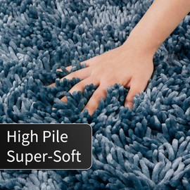 Yimobra Bathroom Rugs Non Slip, Bath Mats Super Absorbent Chenille Bath Shaggy Mats, Plush Carpets Mat for Tub, Shower, Bathtub and Bath Room, Machine Wash Dry Rugs, 24 x 17 Inches, Light Blue