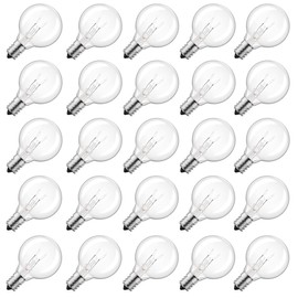 Brightown G40 Replacement Light Bulbs, 25 Pack 5W Clear Globe Bulb fits E12 C7 Candelabra Screw Base Sockets, 1.5 Inch Dimmable Light Bulbs for Indoor Outdoor Patio Decor, Warm White