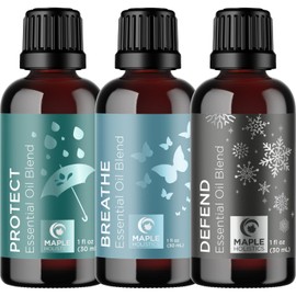 Maple Holistics Maple Holistics Essential Oil Set - Breathe Protect and Defend Purifying Essential Oil Blends for Diffuser Aromatherapy and Baths - Relaxing Essential Oils for Diffusers for Home