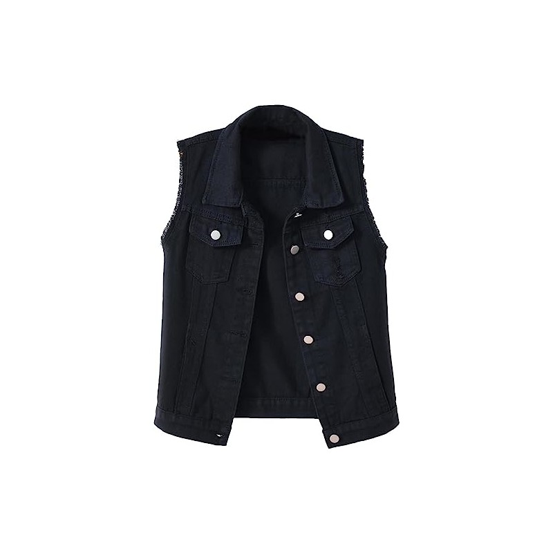 Lazutom Women's Button Up Sleeveless Distressed Jean Denim Vest Jacket