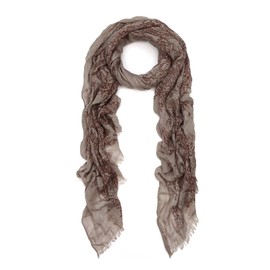 Unique Viscose Vintage 18th Century City Print Frayed End Scarf, Taupe