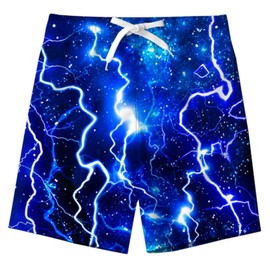 Belovecol Boys' Swimming Trunks Stretch Swim Shorts Beach 3D Lightning Boardshorts Lightweight Adjustable Waist for Kids 7-8 Years