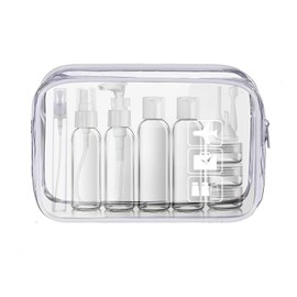 LECUNE White Transparent Toiletry Bag with 13 Pieces Travel Bottle Set (100 ml)