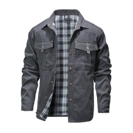 HYPESTFIT Men's Flannel Lined Shacket Jacket Plaid Brushed Lining Cowboy Western Twill Outdoor Shirt Jacket