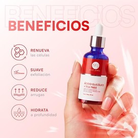 MIST JEWEL Serum Ácido Glicólico + Acido hialurónico + Colágneo + Tea tree exfoliante efecto peeling facial | Suero facial aclarante y renovación del cutis, anti manchas y arrugas hidratante rejuvenecedor 50 ml