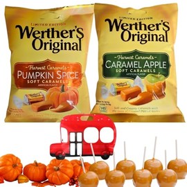 (PACK OF 2) Werther's Original Caramel Apple and Pumpkin Spice - Limited Edition Flavors - Harvest Caramels - Soft Caramels Candies - Comes With One Bus Resealable ZipBag - 1 Bag of Each Flavor