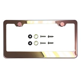 FAIPART License Plate Frame Rose Gold Mirror Chrome Electroplating Universal Fit Aluminum Screw On Cap Cover, T304 Stainless Steel, Rust Proof Weather Proof Stainless Steel Screws (Qty: 1 Frame)