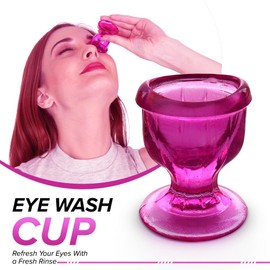 2activelife Glass Eye Wash Cups | Cleaner Solution for Tired Eyes, Eyestrain, Makeup and Dust | Eye Shaped Rim for Rinse and Cleansing (Pink, Pack of 2)