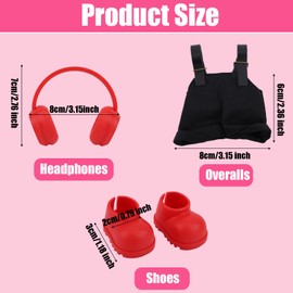 Tinoaly 17cm Doll Clothes Clothing Set, Fashionable Plush Doll Outfits Includes Overalls Shoes & Headphones Cute Accessories for 15cm & 17cm Toy Figure Decoration (Red)
