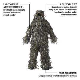 HOT SHOT Men's 3-Piece 3-D Ghillie Suit, Woodland Camo, X-Large/XX-Large