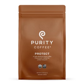 Purity Coffee PROTECT Light-Medium Roast Ground Coffee for Liver Vitality - USDA Organic and Third-Party Tested for Antioxidants, Mold, Mycotoxins and Pesticides - 12oz