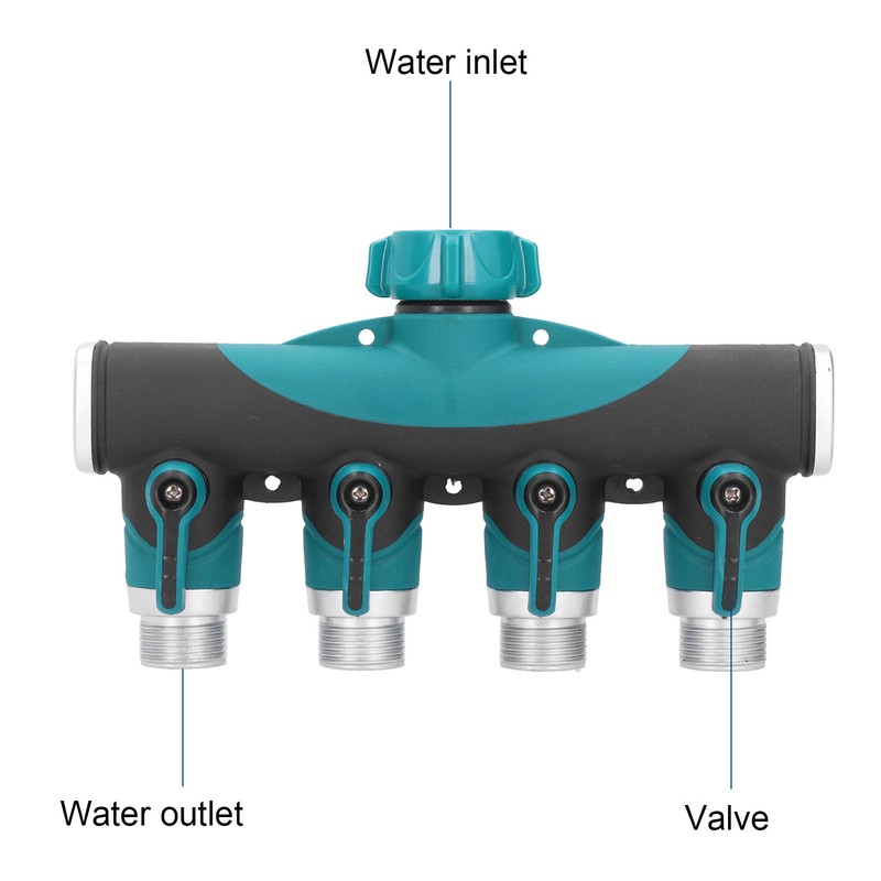4 Way Hose Splitter Metal Valve Water Distribution Controller Connector