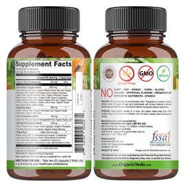 Organic Veda Organic Veda Superfoods Greens Capsules - 30+ Super Green Juice and Veggies Supplement with Moringa, Matcha, Spirulina, Chlorella, Turmeric - Antioxidants, Probiotics & Digestive Enzymes - 120 ct