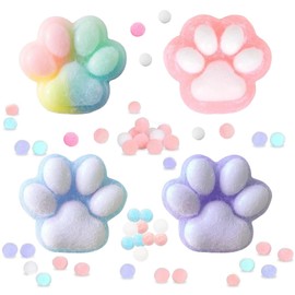 Pack of 4 Cat Paws Squishy, Cat Paw Squishy, Anti-Stress Toy Squishy Paw, Fufu Squishy Squishy Squishy Cat Paw Girls and Boys for Relaxing (Pink, Purple, Colour, Blue)