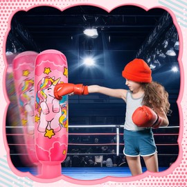 Vinsatin 2 Pcs 47" Kids Punching Bag Girls Stable Inflatable Boxing Bag Unicorn Heavy Punch with Instant Bounce Back Movement Kids Workout Equipment Karate Gifts for Girls Karate Taekwond