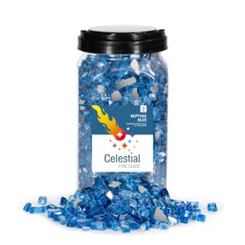 High Luster, 1/2" Reflective Tempered Fire Glass in Neptune Blue | 10 Pound Jar, by Celestial Fire Glass