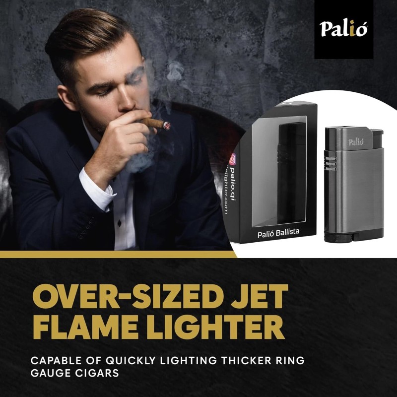 Palio Ballista Jet-Flame Cigar Lighter, Cigar Smoking Reliable Flame, Gunmetal