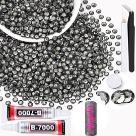 2000PCS SS16/4mm Crystal Rhinestones (Black Diamond) with 2Pcs 10ml B7000 Jewelry Glue, Bedazzling Flatback Glass Rhinestones for Crafting, Gems Diomand Charms for Tumbler Shoes Clothing Mugs Nail Art
