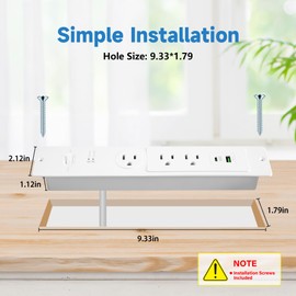 Surge Protector Recessed Power Strip with USB, 45 Degree Thin Flat Plug 12 Feet Extension Cord 1875W, PD 30W Fast Charging 2 USB Ports (Type A+C),3 AC Outlets 980J Surge Protection, ETL Listed