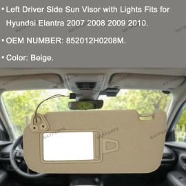 Unbranded Left Driver Side Sun Visor W/Light for Hyundai Elantra 2007-2010 852012H0208M