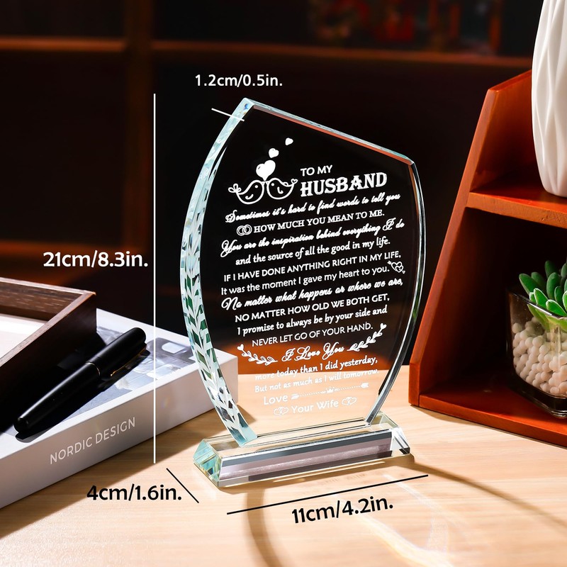 Movdyka Romantic Glass Plaque Gifts for Husband from Wife, Best