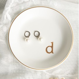 COLLECTIVE HOME - Wood Jewelry Tray, Decorative Monogram Trinket Dish for Rings Earrings Necklaces Bracelet Watch Keys, Birthday Mother's Day Christmas Gift for Women, 4.75" (d)