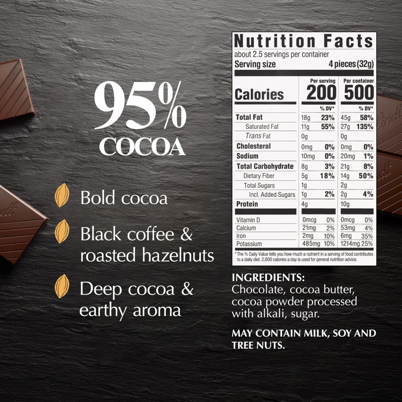 Lindt EXCELLENCE 95% Cocoa Dark Chocolate Bar, Dark Chocolate Candy,