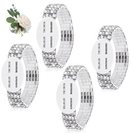 Tucnoeu 4 Pcs Corsage Wristlet Bands Rhinestone Bracelet, Rhinestone Wrist Corsage, Elastic DIY Wrist For Wedding Party Prom Bride Shower Party Anniversary