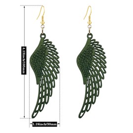 KaFu Bohemian Wood Earrings for Women Vintage Geometric Wooden Butterfly Wing Drop Dangle Earrings Lightweight Angel Wing Statement Earrings Jewelry (green)