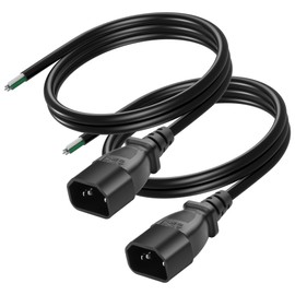 CERRXIAN 3.9 ft IEC 320 C14 Male 3 Pin with Open Wiring Stripped 16AWG Heavy Duty Replacement C14 to Bare Wire Power Supply Cable, Pigtail Open Cable (2)