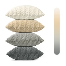 Betylifoy Set of 4 Decorative Throw Pillow Covers 18x18 Inch Soft Corduroy Cushion Covers Boho Striped Pillow Covers Grey Farmhouse Home Decor Pillowcase for Living Room Couch Bed Sofa