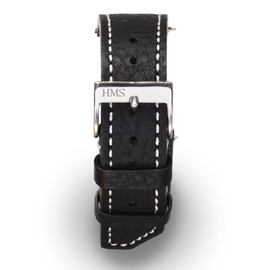 HMS, Classic Caviar Leather Watch Strap with Studs, 20mm/22mm, Black/Brown, Quick Release Replacement Band for Watches/Smartwatches (Black (L Size), 20mm)