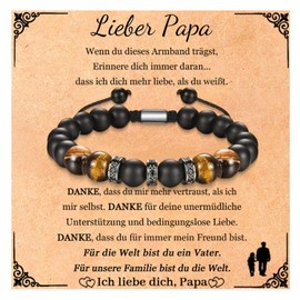 kiimiipa Father's Day Gift Gift for Men Bracelet Dad Adjustable Black Matte Stone Bracelet Men's Jewellery The Best Gift for Dad Gifts for Father Birthday Wedding Anniversary, Length: