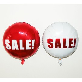 Happium SALE Foil 10pcs Red, White Foil Balloons, Size 18 inches (46cm), SALE Round Helium Balloons, Straw and Ribbon Included for Shops, Storages Adverdsing Discount