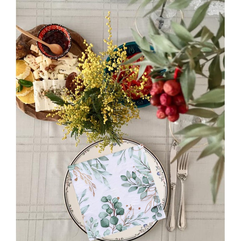 Frundoo Pack of 40 Napkins Eucalyptus Green Eucalyptus Decorative Napkins