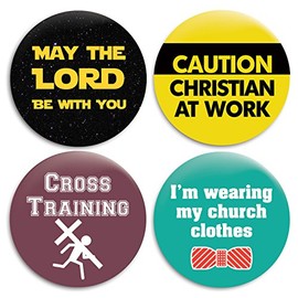 Christian Church Pinback Buttons/Pins - 2.25 inches - Set of 4