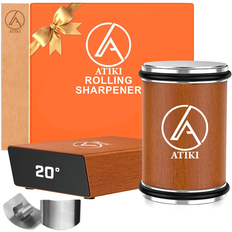 ATIKI Rolling Knife Sharpener with Finger Guard, Diamond & Ceramic