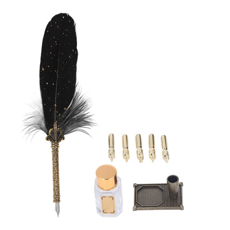 Quill Pen Set Retro Elegant Exquisite Pattern Smoothing Writing Feather