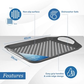 Food Trays for Eating on Couch - 2 Pack - Non Slip Dinner Trays for Eating Set of 2 Non Slip Serving Tray and Food Tray with Handles (Black)