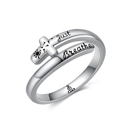JERWLI Hope Rings for Women 925 Sterling Sliver Just Breathe Ring Cross Hope Rings Adjustable Ring Inspirational Jewelry Gifts for Women Friend（8）