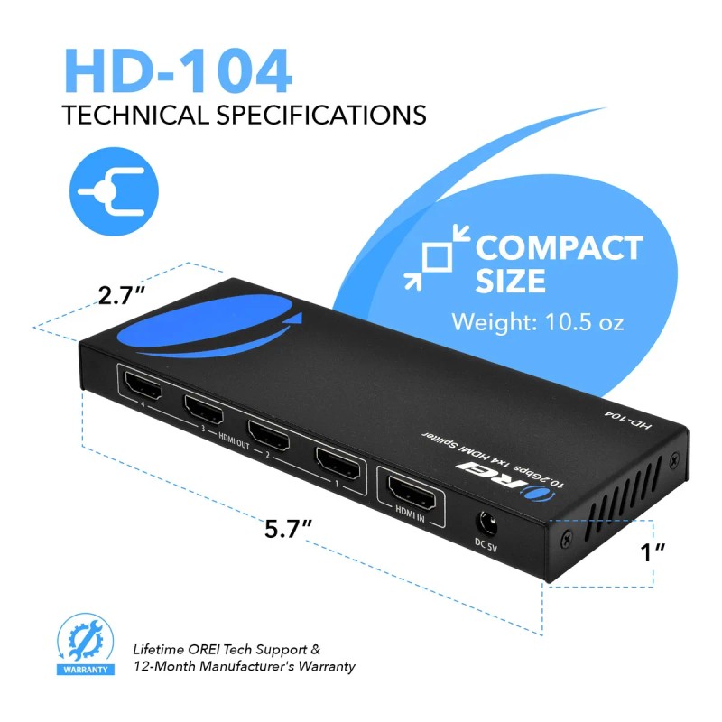 Splitter Hdmi 1x4 Alimentación 4 Puertos Full Hd 1080p 3d