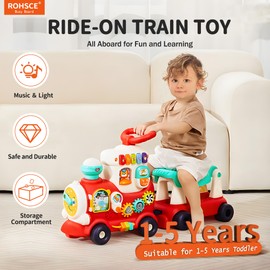Ride On Toys for Toddlers 1-3 Boys Girls, 4-in-1 Push Pull Sit and Ride Train, Walking Car Toy for 1 Year Old Learning to Walk, Sit-to-Stand Walker for Baby Kids Ages 1 2 3 4 Outdoor Indoor Toy