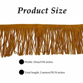 OHYER 2 Metres Long (x 10 cm Diameter) Suede Fringe Ribbon DIY Hem Dress Garment Garment Bag Fringe Ribbon Fringe Trim Fringe Skirt for DIY Sewing Decoration Fringe Crafts (Brown)