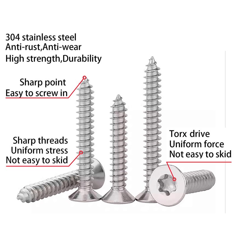 M5 x 45 mm Torx Countersunk Wood Screws 304 Stainless