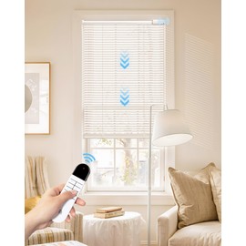 JaeJaes Motorized Blinds with Remote Control, PVC Rechargeable Electric Blinds for Windows Light Filtering Horizontal Blinds for Home Office, 35" W x 72" H, White